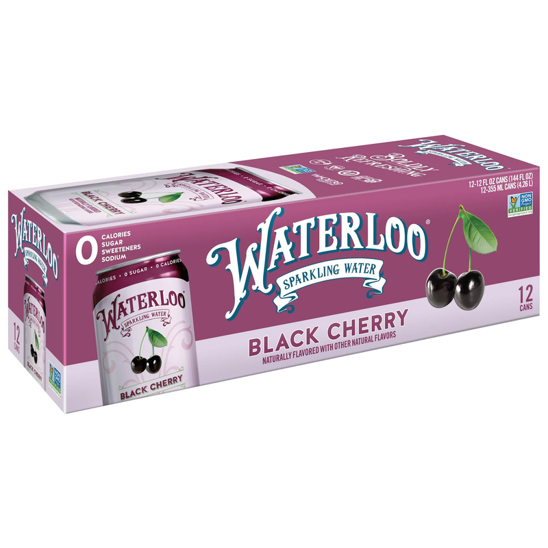 Waterloo 12pk Black Cherry Sparkling Water 12oz Can