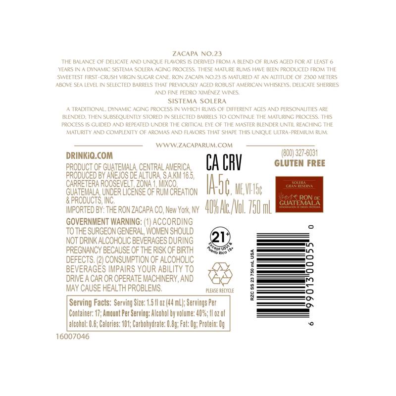Zacapa No. 23 Rum, 750 mL (80 proof) - Ron Zacapa – BevMo!