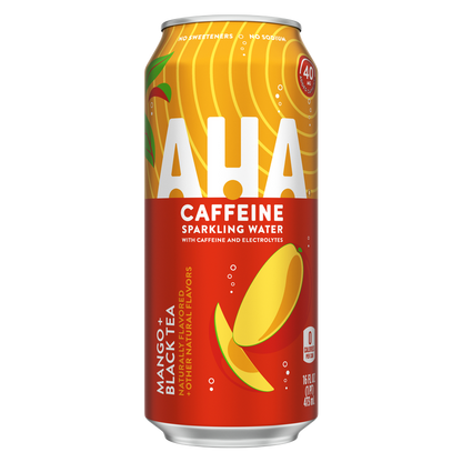 AHA Mango Black Tea Sparkling Water + Caffiene 16oz Can