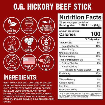 Righteous Felon OG Hickory Beef Meat Stick,  1oz