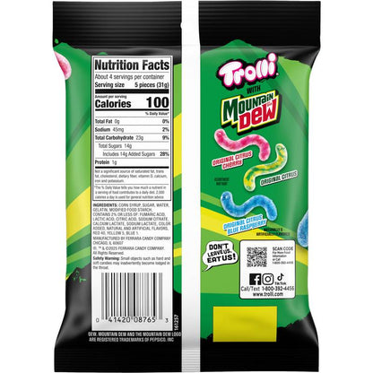Trolli x Mountain Dew Sour Brite Crawlers Gummy Worm Candy, 4.25 oz