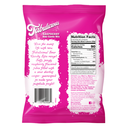 Darrell Lea Fabulicious Raspberry Sour Candy Stix, 7oz