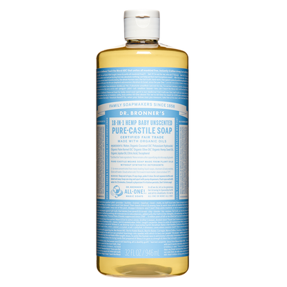 Dr. Bronner's 18-In-1 Hemp Baby Pure Castile Soap Unscented 32oz