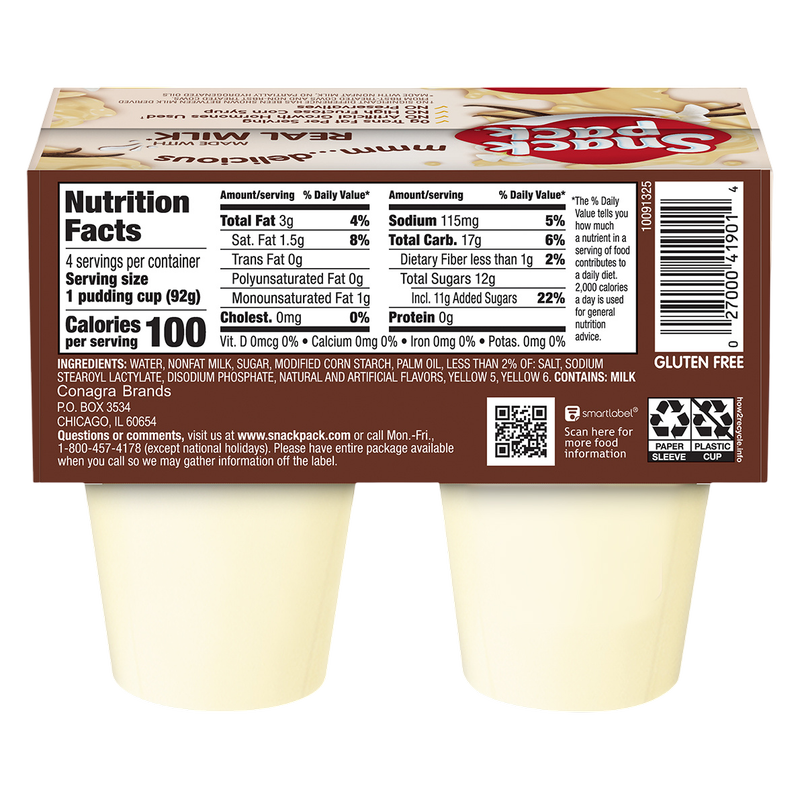 Snack Pack Vanilla Pudding - 4ct