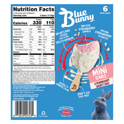 Blue Bunny Mini Bars Strawberry Shortcake, Frozen Dessert, 6 Pack