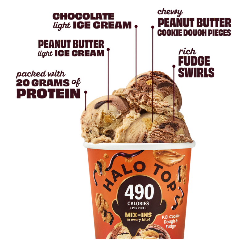Halo Top Mix-In Peanut Butter Cookie Dough and Fudge, 16 fl oz