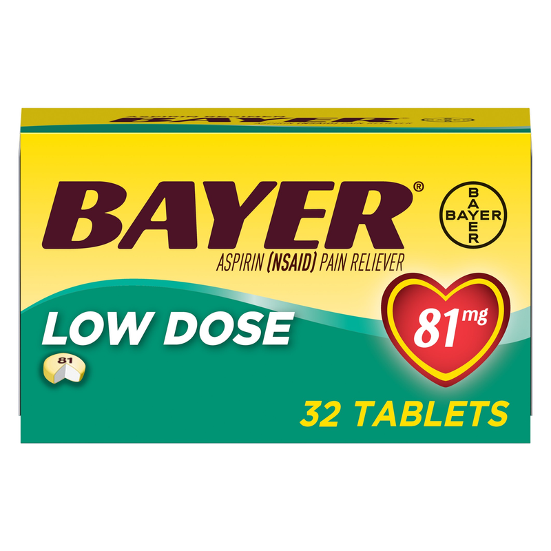 Bayer Pain Reliever Aspirin, Low Dose, 81 Mg, Tablets, 32 Ct