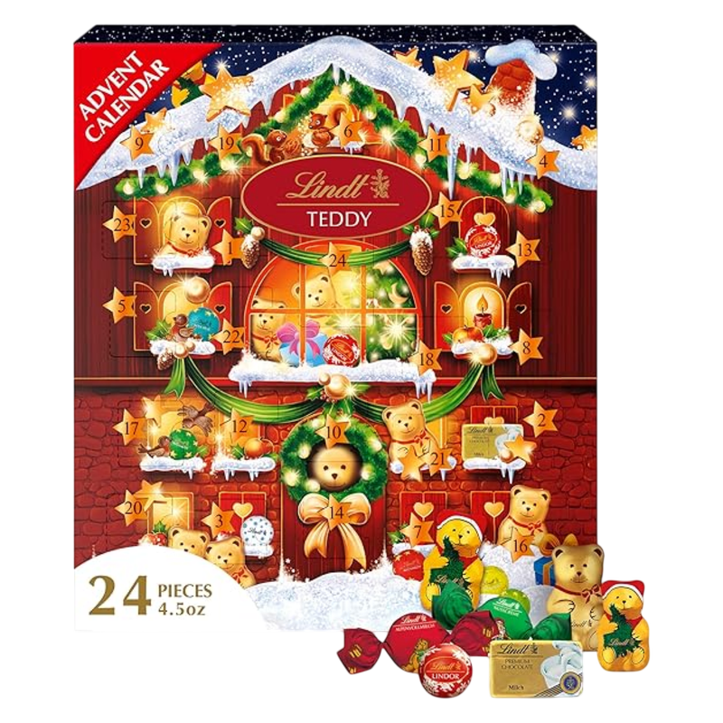 Lindt Holiday Teddy Assorted Chocolate Candy Advent Calendar, 4.5 oz.