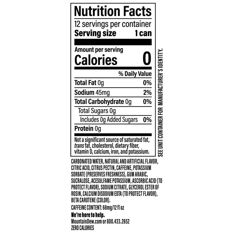 Mountain Dew Zero Sugar Dew Dirty Cream Soda 12pk 12oz Can