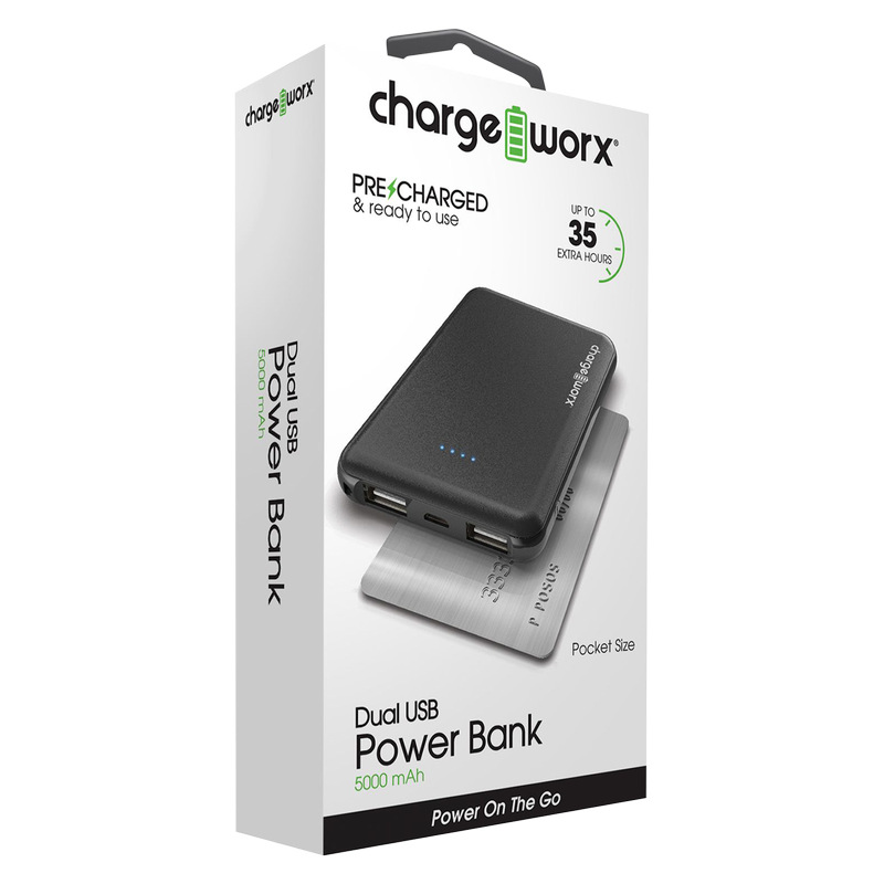 Chargeworx Dual USB Power Bank 5000mAh Black