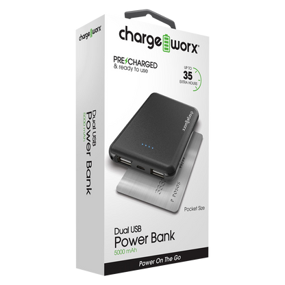 Chargeworx Dual USB Power Bank 5000mAh Black