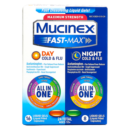 Mucinex Fast-Max Day Night Cold & Flu Liquid Gels 24ct