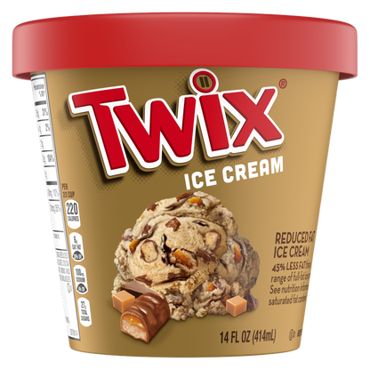 TWIX Caramel Fudge Swirl Ice Cream Reduced Fat Cookie Caramel Ice Cream with Twix Candy Bar Pieces, 14oz