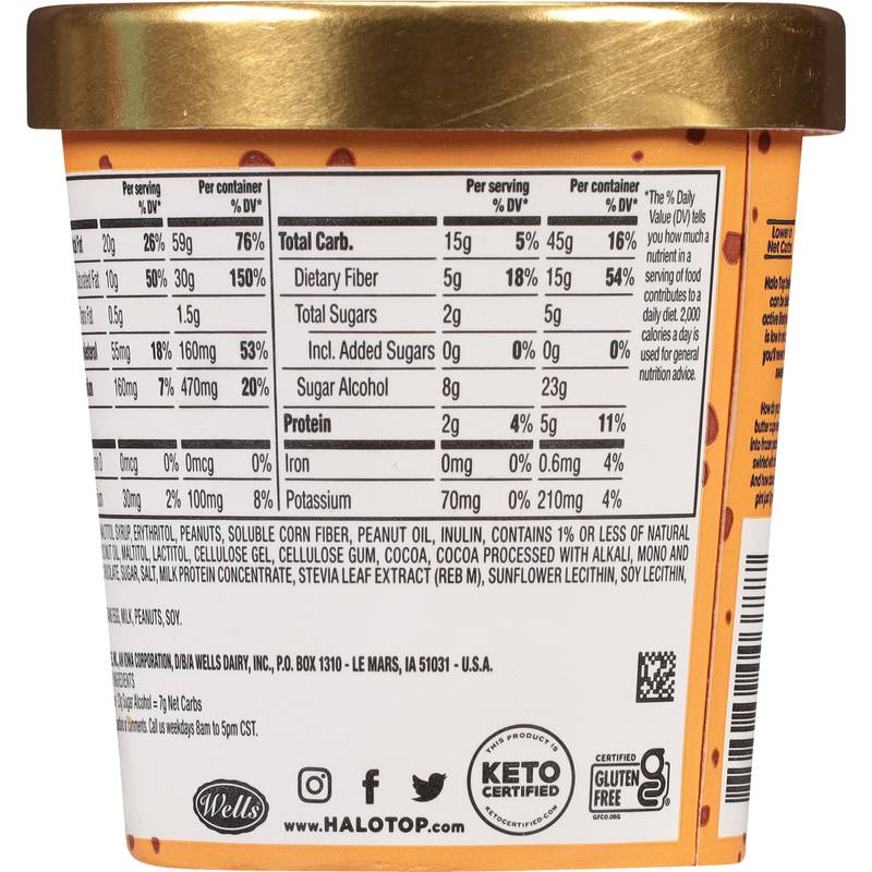 Halo Top Keto Peanut Butter Chocolate Ice Cream 16oz