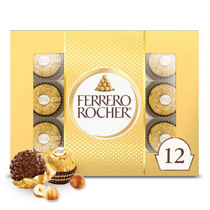 Ferrero Rocher Fine Hazelnut Milk Chocolate, 12 Count, Pack of 6 Individually Wrapped Chocolate Candy Gift Boxes, 5.3 oz