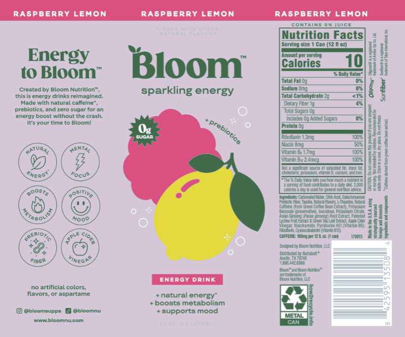 Bloom Energy Raspberry Lemon 12oz Can