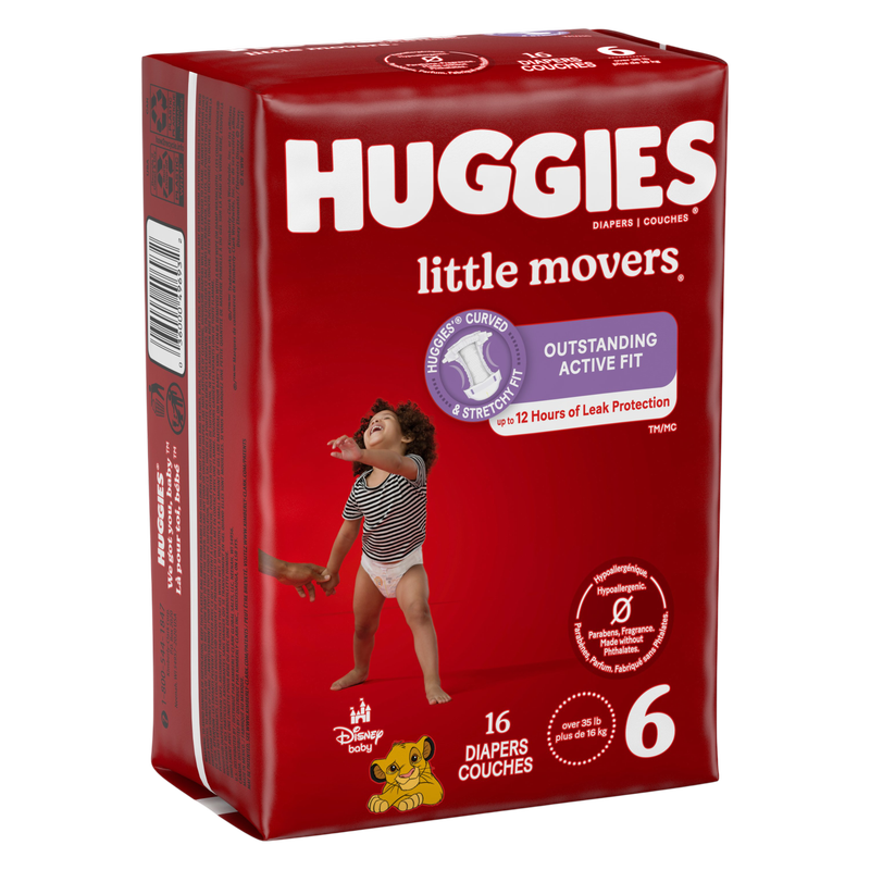 Huggies Little Movers Baby Diapers, Size 6 (35+ lbs), 16 Ct