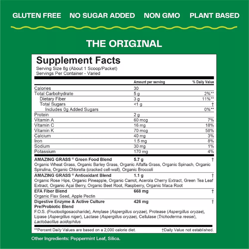 Amazing Grass Greens Blend Superfood Vegan Powder Original 8.5oz