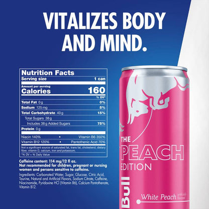 Red Bull Peach Edition White Peach Energy Drink 12oz Can