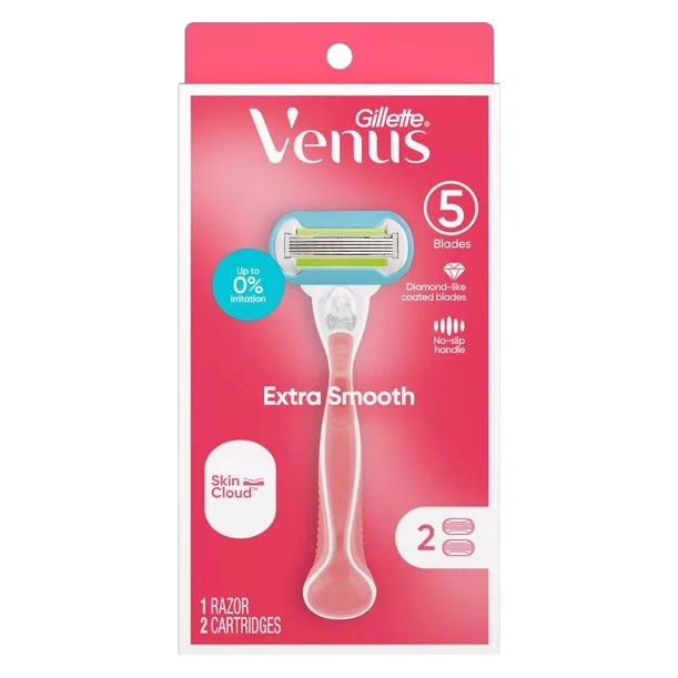 Gillette Venus Extra Smooth Pink Women's Razor Handle + 2 Blade Refills