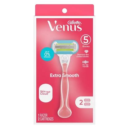 Gillette Venus Extra Smooth Pink Women's Razor Handle + 2 Blade Refills
