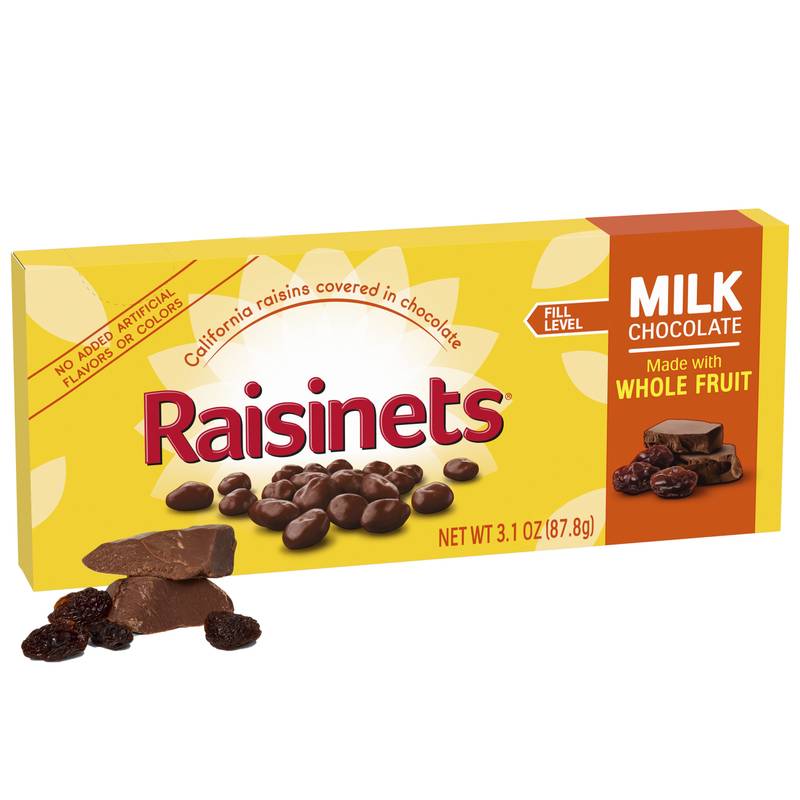 Raisinets Milk-Chocolate-Covered California Raisins, Movie Theater Candy Box, 3.1 oz