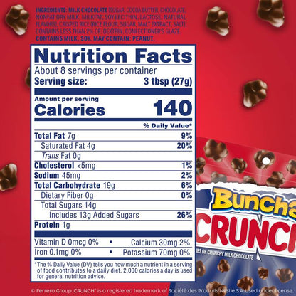 Buncha CRUNCH Milk Chocolate and Crisped Rice, Resealable Bag, 8 oz