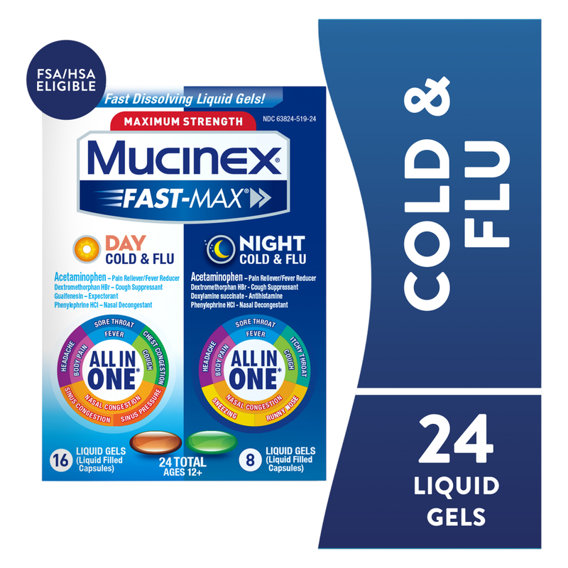 Mucinex Fast-Max Day Night Cold & Flu Liquid Gels 24ct