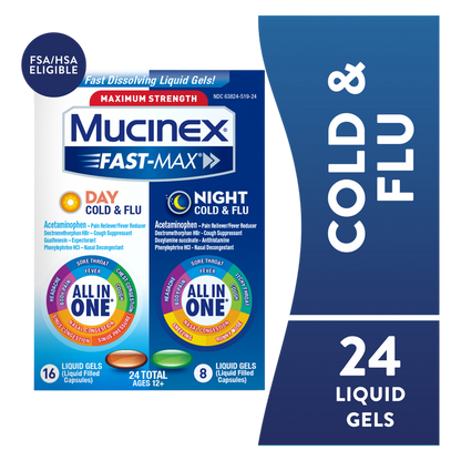 Mucinex Fast-Max Day Night Cold & Flu Liquid Gels 24ct