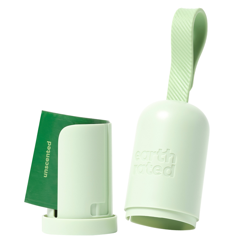 Earth Rated Dog Poop Bag Holder with Dog Poop Bags (1 Dispenser & 15 Bags)