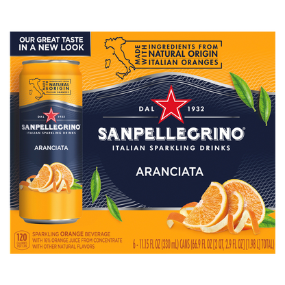 San Pellegrino Italian Sparkling Drink Aranciata Orange 6pk 330ml Can
