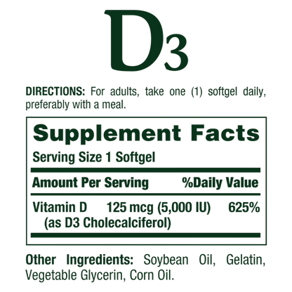 Nature's Bounty Vitamin D3 5000IU Softgels 150ct