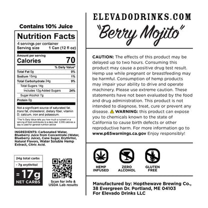 Elevado THC 5mg Berry Mojito Cocktail 4pk 12oz Can