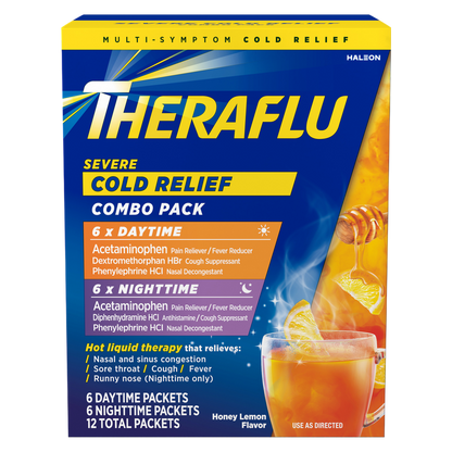 Theraflu Green Tea & Honey Lemon Multi-Symptom Severe Cold Relief Powder 12ct