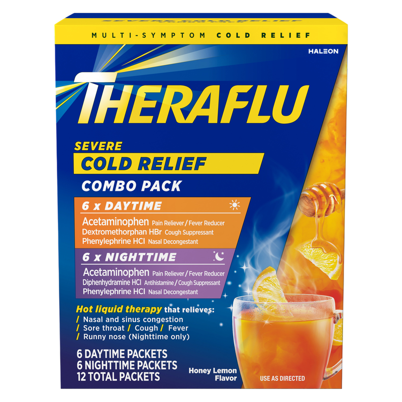 Theraflu Green Tea & Honey Lemon Multi-Symptom Severe Cold Relief Powder 12ct