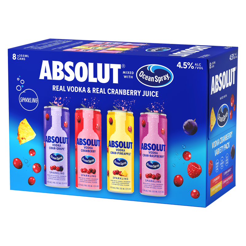 Absolute Water Bundle Absolut Ocean Spray Variety 8pk 12oz Cans 4.5% ABV - Absolut – BevMo!