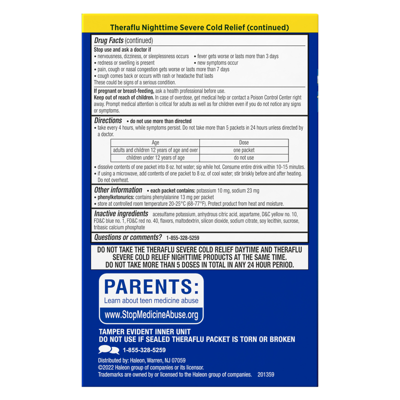 Theraflu Green Tea & Honey Lemon Multi-Symptom Severe Cold Relief Powder 12ct