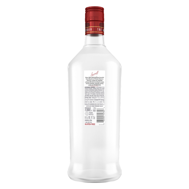 Smirnoff Vodka Plastic 1.75L (80 Proof)