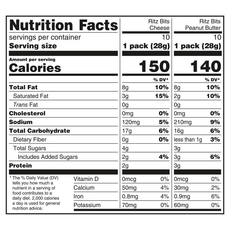 RITZ Bits Cheese and RITZ Bits Peanut Butter Sandwich Crackers Variety Pack, Lunch Snacks, 20 Snack Packs