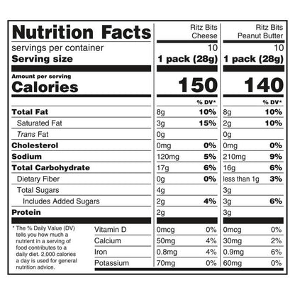 RITZ Bits Cheese and RITZ Bits Peanut Butter Sandwich Crackers Variety Pack, Lunch Snacks, 20 Snack Packs