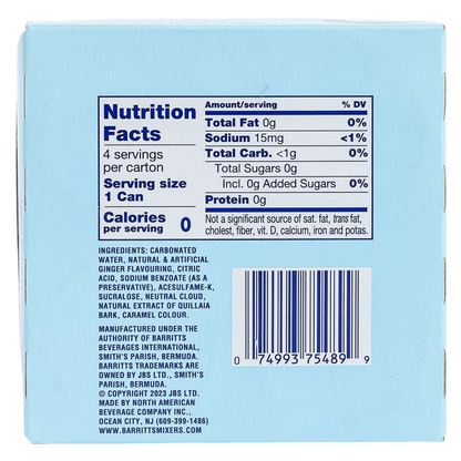 Barritt's Sugar Free Ginger Beer 4pk 7.5oz Can