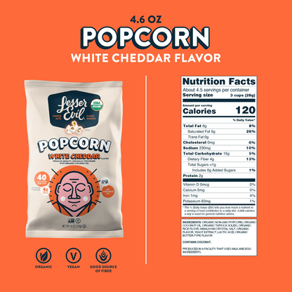 LesserEvil Organic Popcorn, White Cheddar 4.6oz
