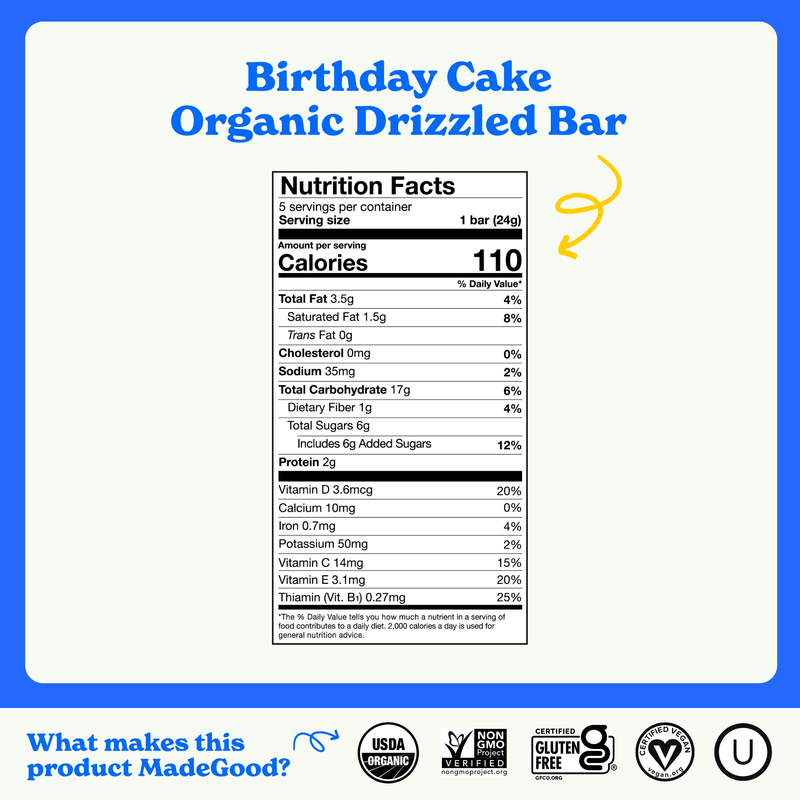 MadeGood Birthday Cake Chocolate Drizzled Granola Bars 5pk