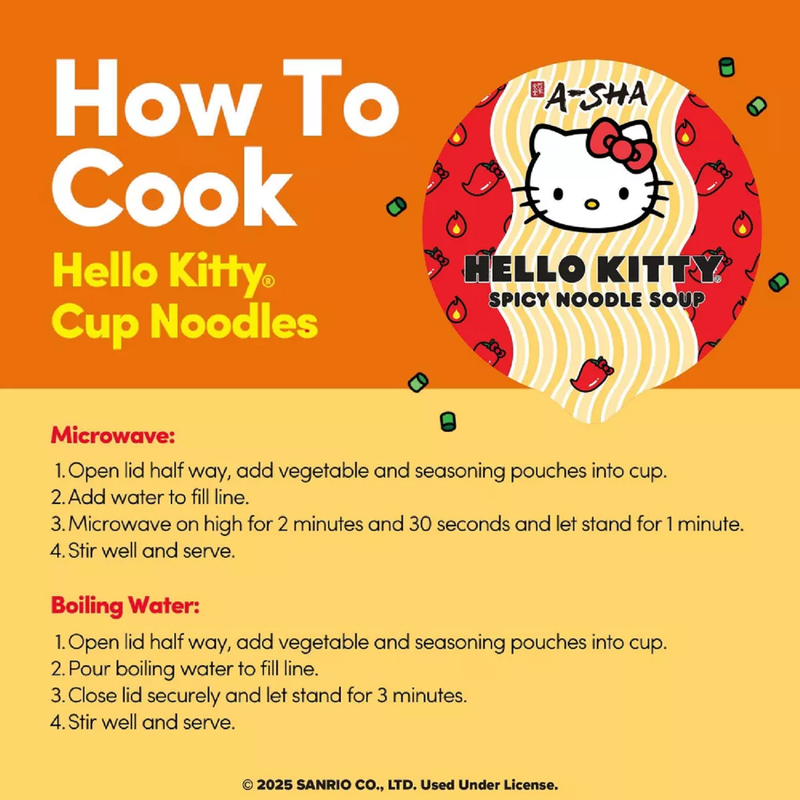 A-Sha Hello Kitty Spicy Cup Noodle Soup - 2.29oz
