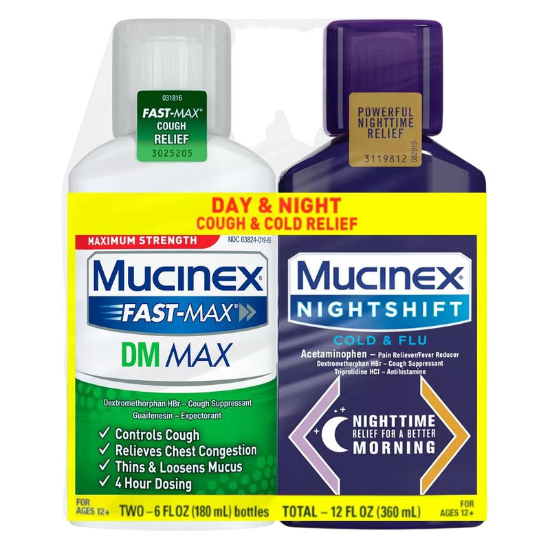 Mucinex DM Max & Mucinex Nightshift Cold & Flu Combo, 2 x 6oz