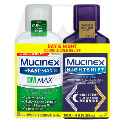 Mucinex DM Max & Mucinex Nightshift Cold & Flu Combo, 2 x 6oz
