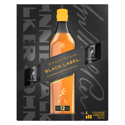 Johnnie Walker Black Label with Two Branded Highball Glasses