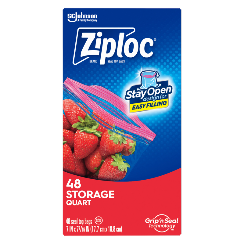 Ziploc Storage Bags, Quart, 48ct