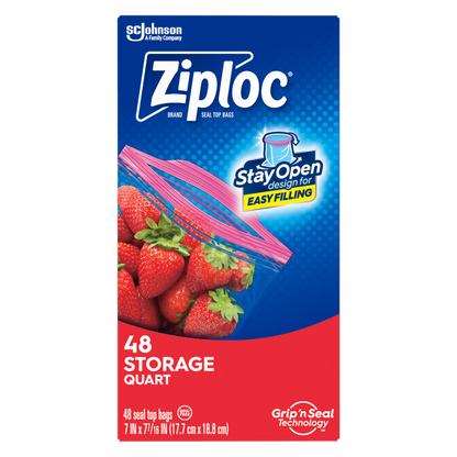 Ziploc Storage Bags, Quart, 48ct