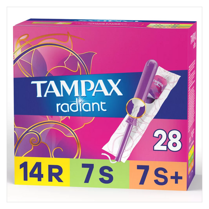 Tampax Radiant Unscented Tampons Trio Pack Regular/Super/Super Plus Absorbency 28 Ct